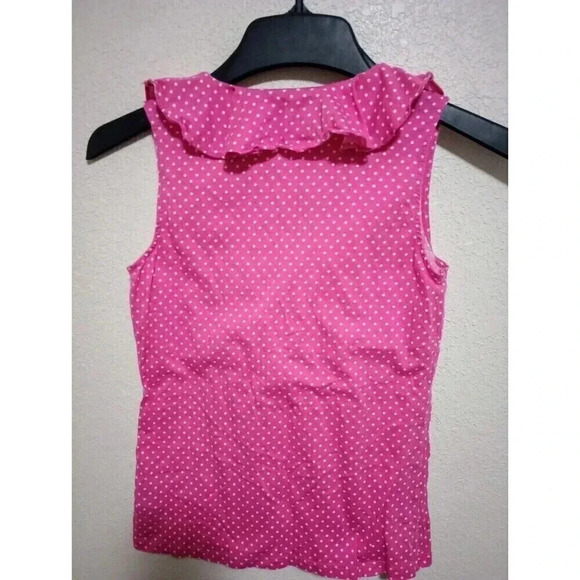 Lauren Ralph Lauren Pink & White Polka Dot‎ Ruffle Tank Top LRL Cotton Size XS - Picture 2 of 3